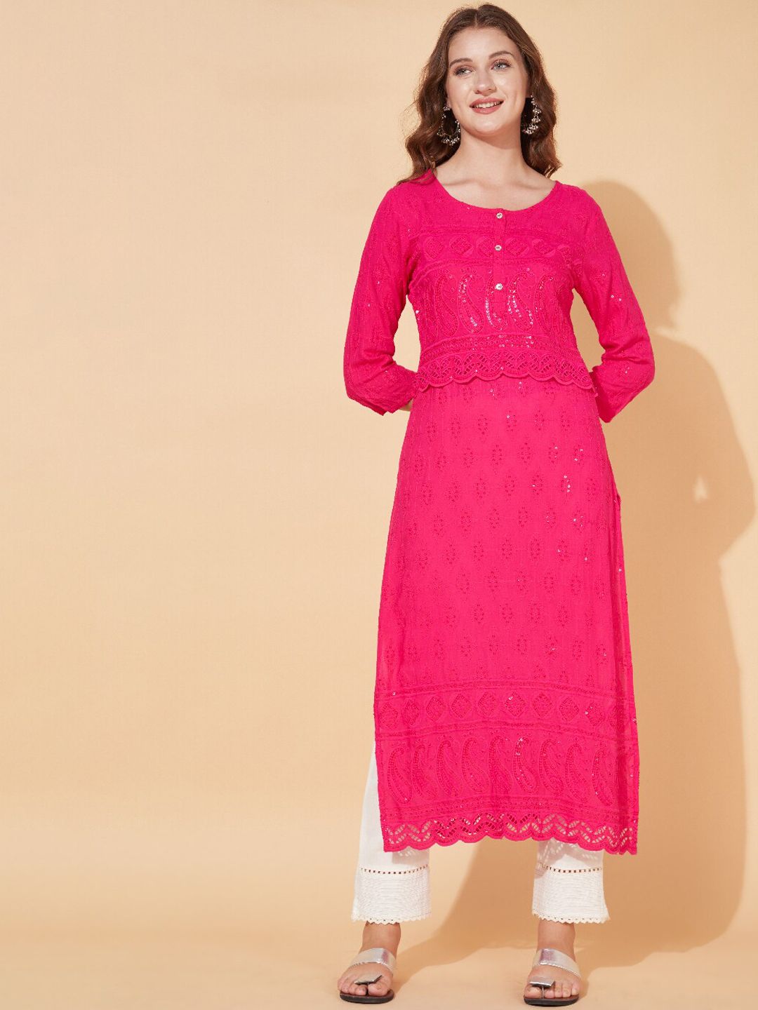 FASHOR Women Pink Ethnic Motifs Kurta