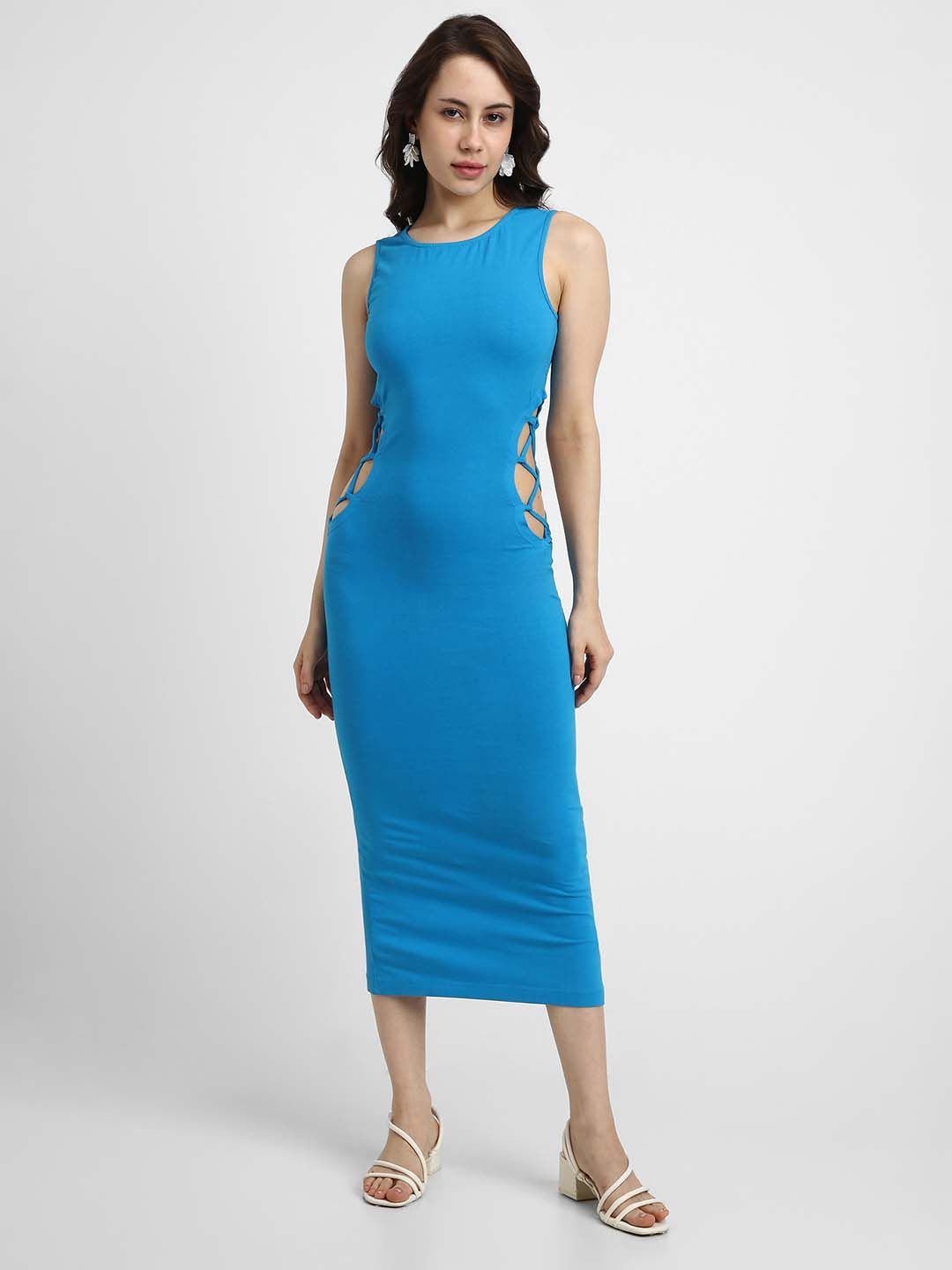 Buy FOREVER 21 Blue Cutwork Bodycon Midi Dress - Dresses for Women 19358554  | Myntra