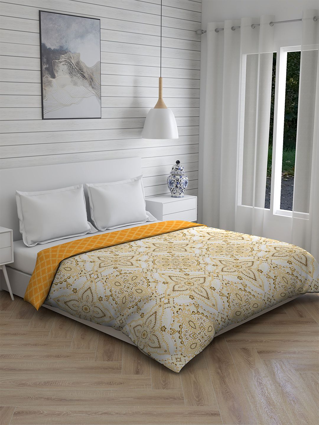 Boutique Living India Grey & White Floral Mild Winter 120 GSM Double Bed Comforter Price in India