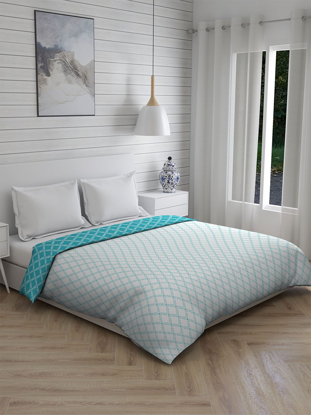 Boutique Living India White & Green 120 GSM Cotton Double Bed Comforter Price in India
