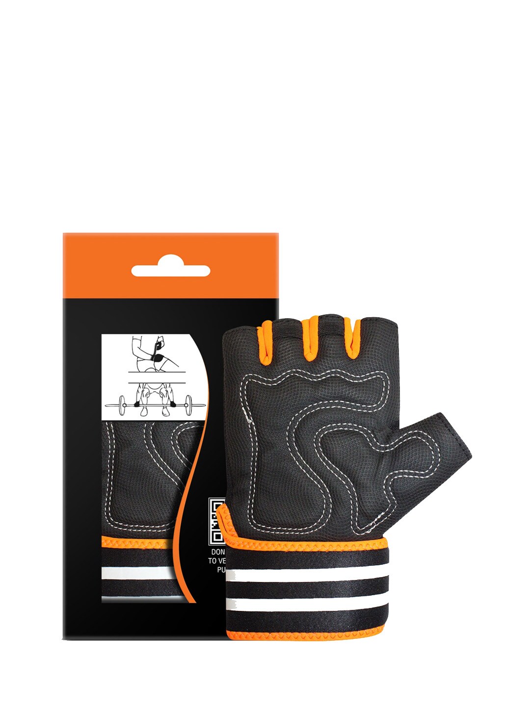 MUSCLEXP Black & Orange Colored Patterned Anti-Slip Gym Gloves Price in India