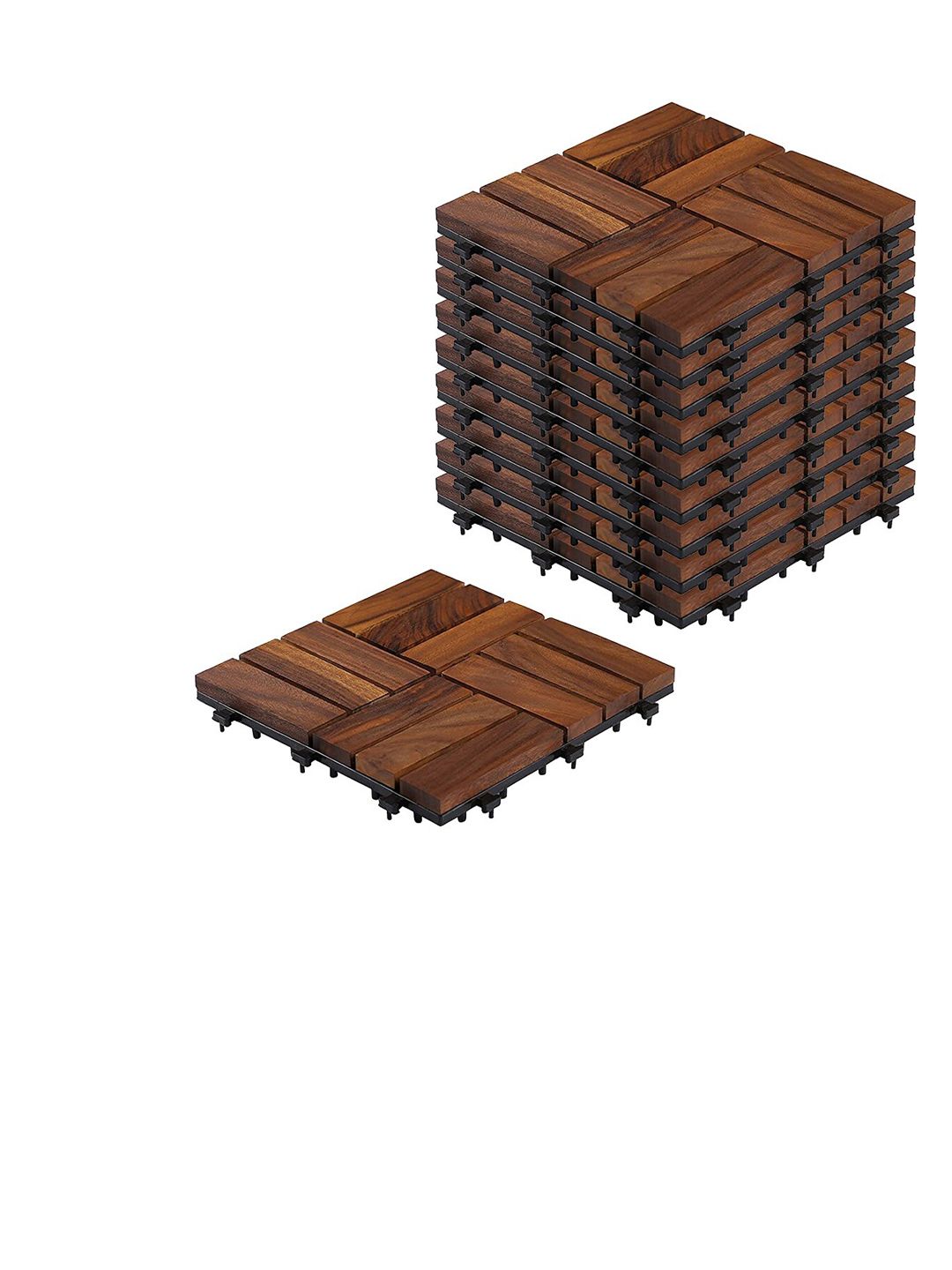 Sharpex Set Of 10 Brown Textured Walnut Wood Tiles Price in India