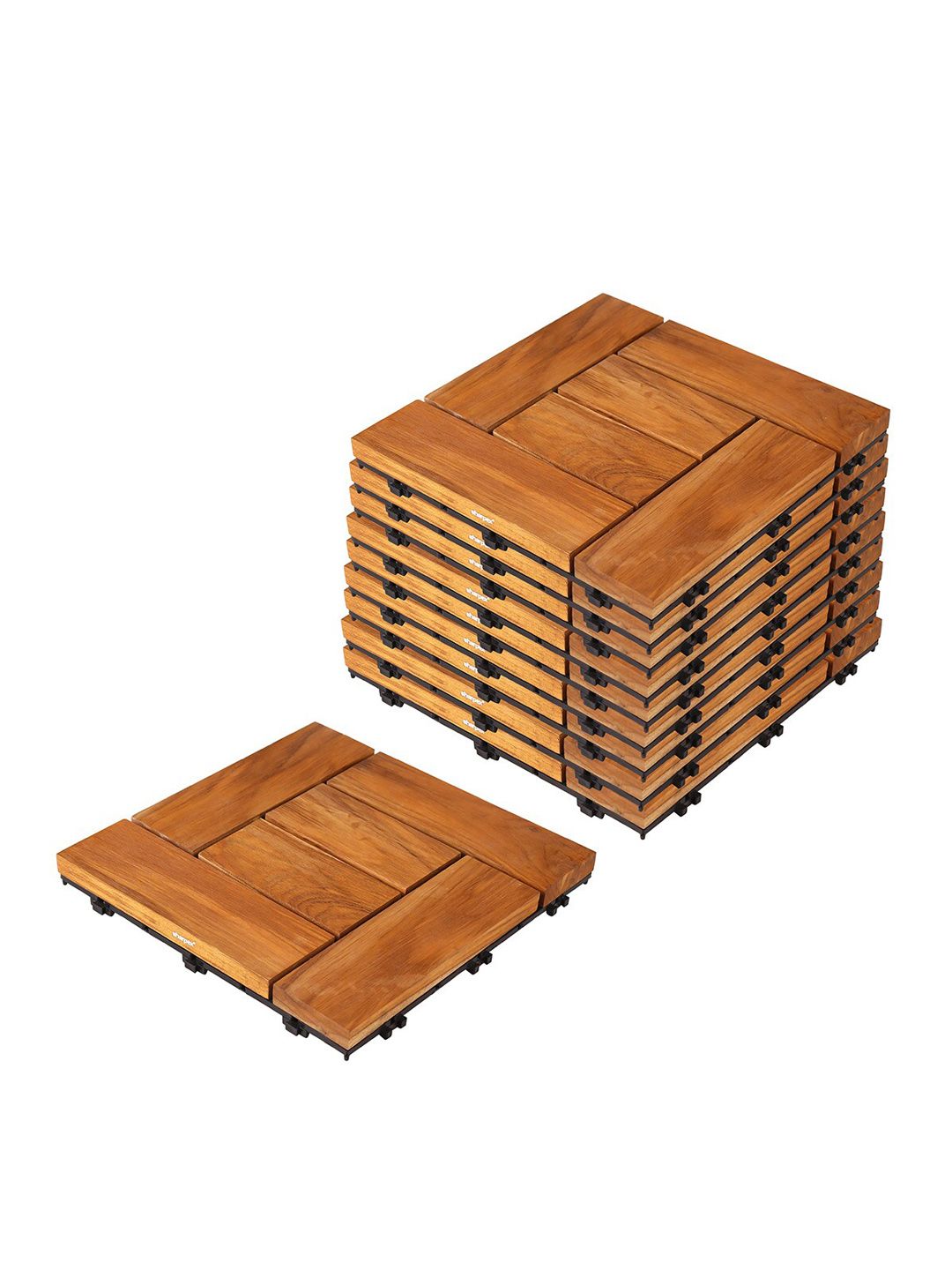 Sharpex Pack of 10 Dark Brown Solid Walnut Wood Deck Tiles Price in India