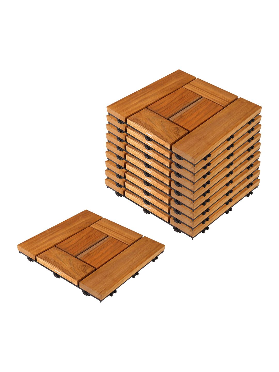 Sharpex Set Of 10 Brown Solid Teak Wood Deck Tiles Price in India