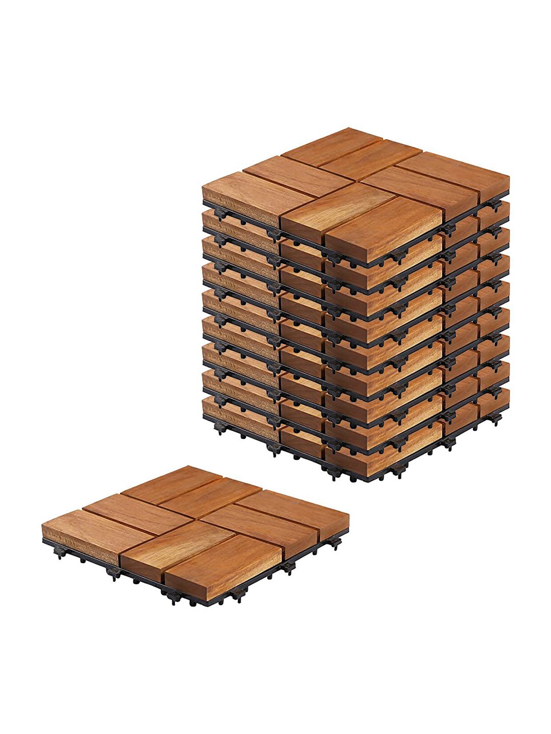 Sharpex Set Of 10 Brown Textured Teak Wood Tiles Price in India