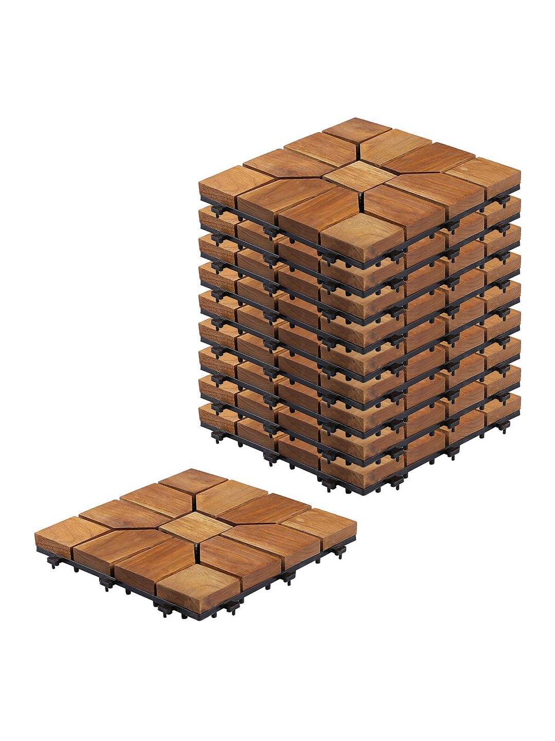 Sharpex Set Of 10 Brown Solid Teak Wood Deck Tiles Price in India