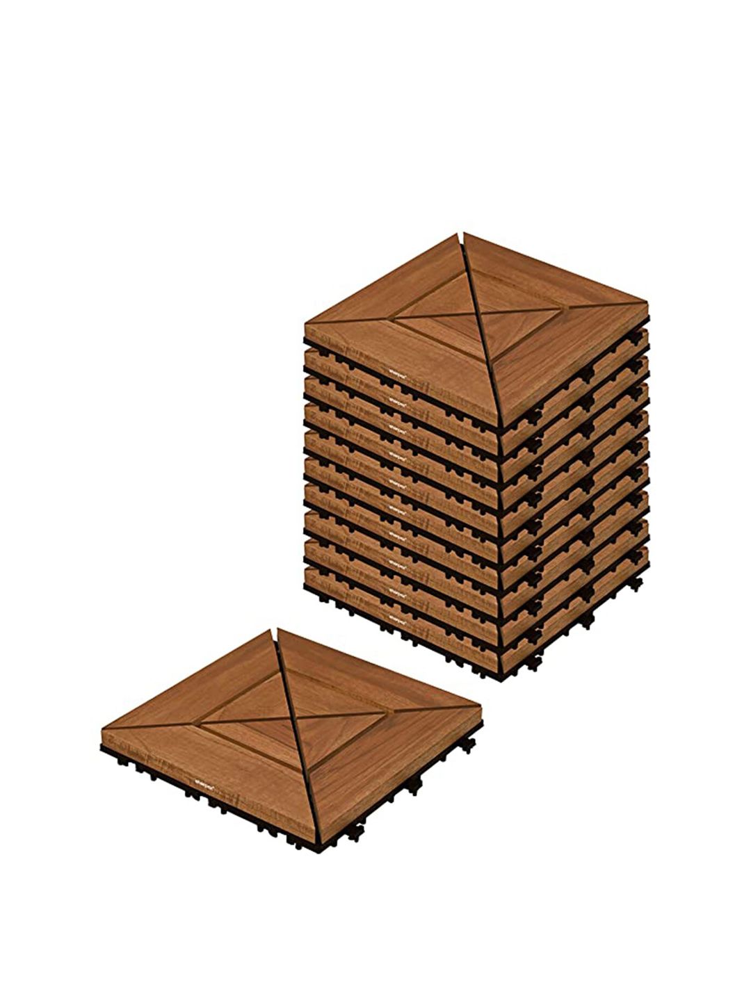 Sharpex Set Of 10 Brown Solid Teakwood Deck Tiles Price in India