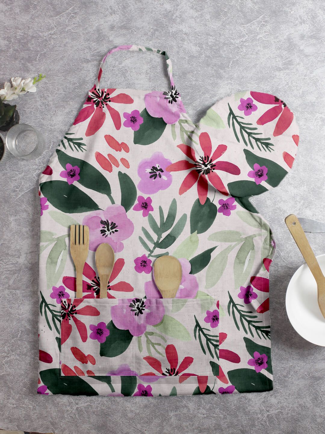 HOUZZCODE Pink & Green Printed Apron With Cap Price in India