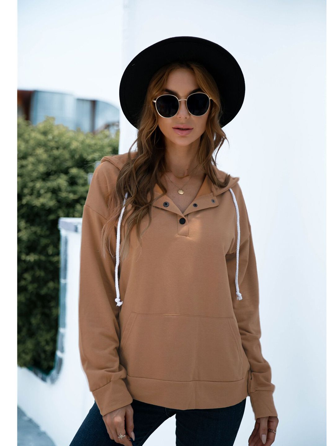 BoStreet Women Soild Brown Hooded Sweatshirt Price in India