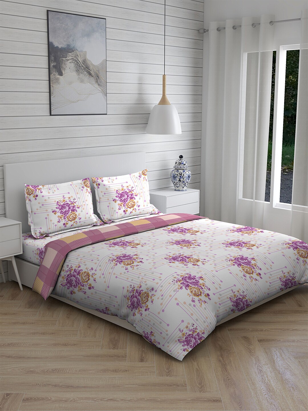 Boutique Living India  Pink Floral Printed Bedding Set Price in India