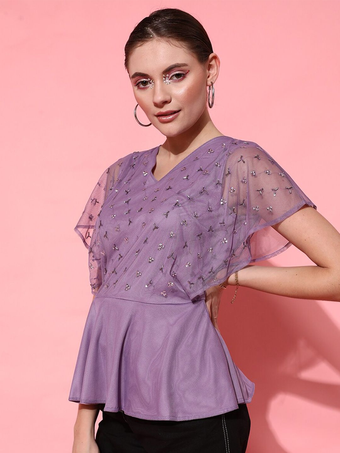 STREET 9 Lavender Embellished Top Price in India