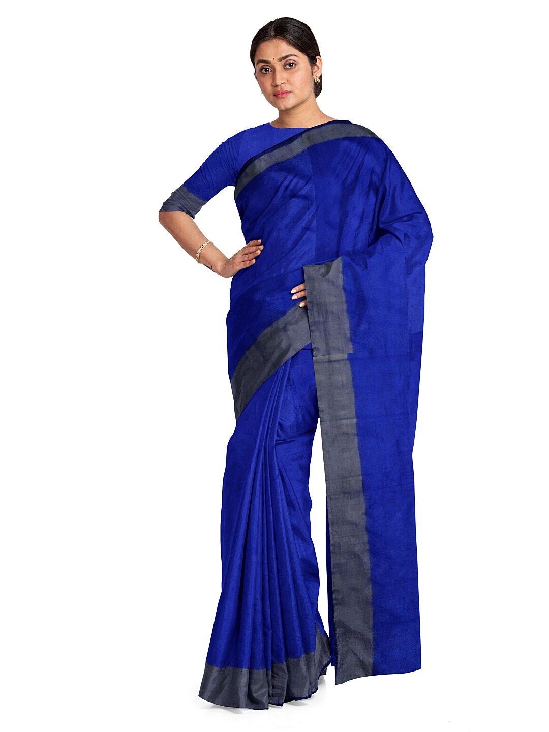 KALINI Women Blue & Grey Silk Cotton Sungudi Saree Price in India