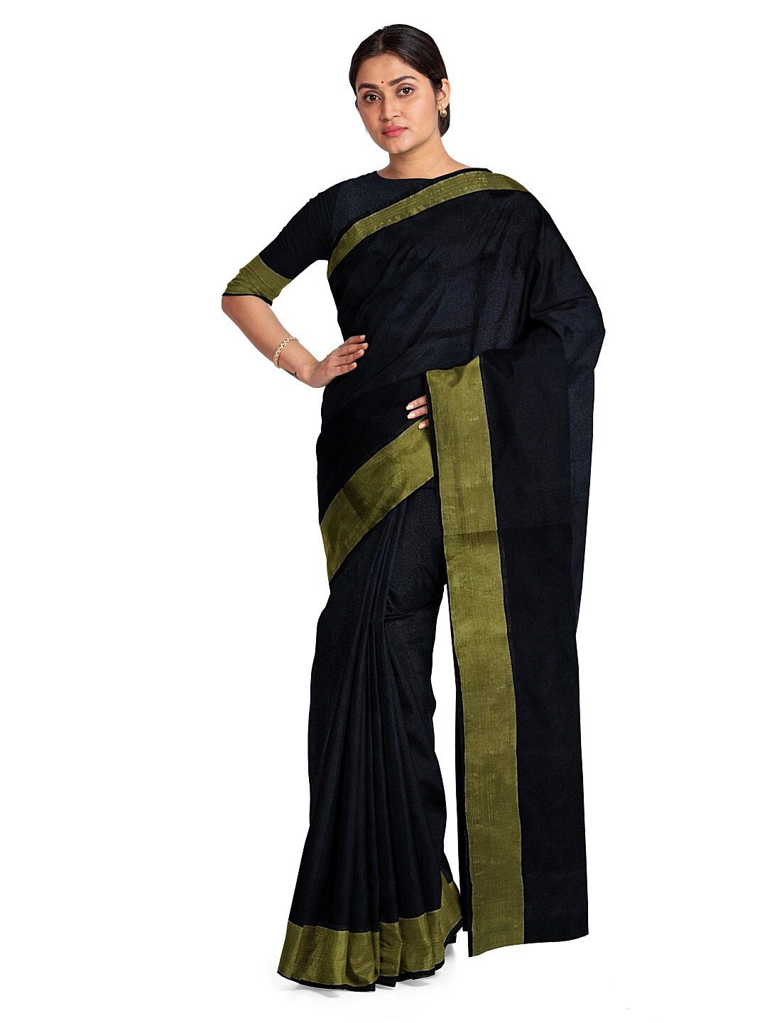 KALINI Black & Green Silk Cotton Ready to Wear Sungudi Saree Price in India