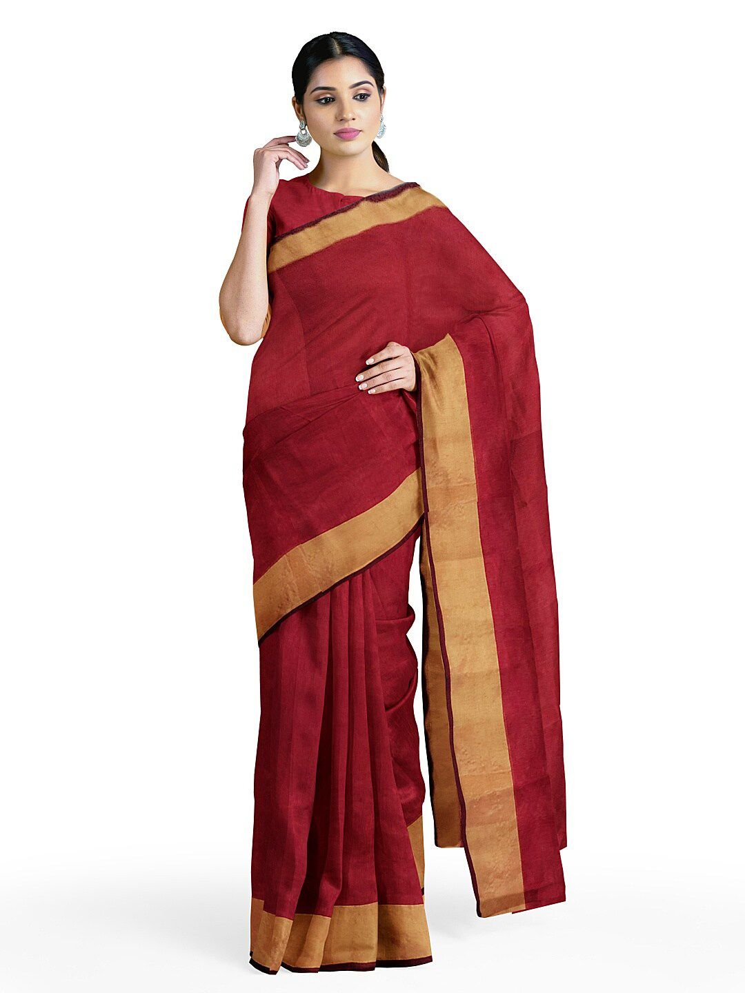 KALINI Red & Gold-Toned Silk Cotton Sungudi Saree Price in India