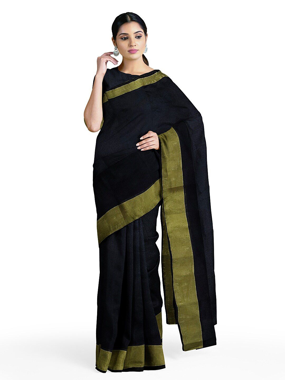 KALINI Black Silk Cotton Ready to Wear Sungudi Saree Price in India