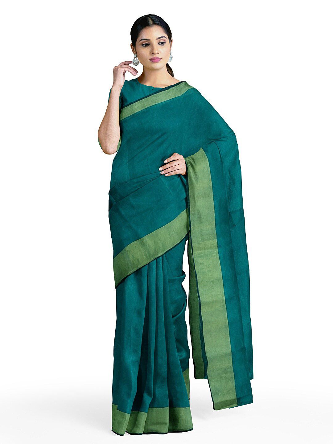 KALINI Green Zari Silk Cotton Sungudi Saree Price in India