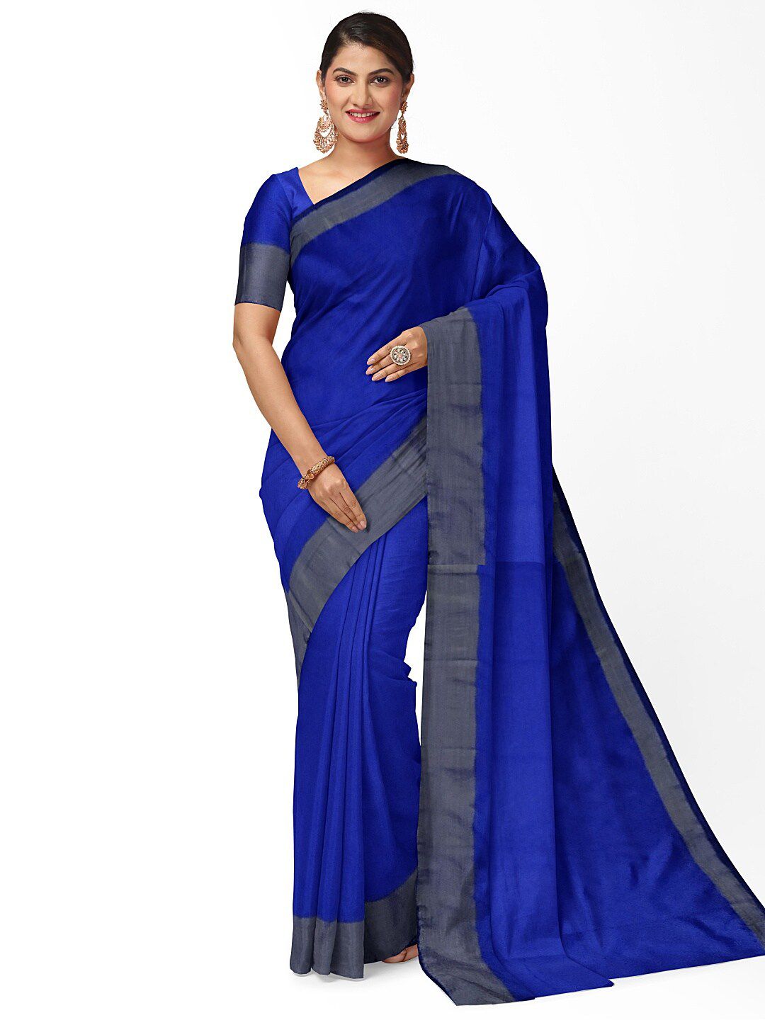 KALINI Blue & Grey Silk Cotton Sungudi Saree Price in India