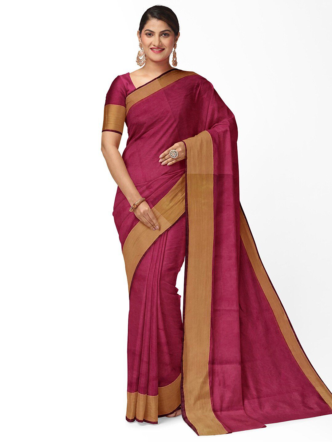 KALINI Maroon & Gold-Toned Silk Cotton Ready to Wear Sungudi Saree Price in India