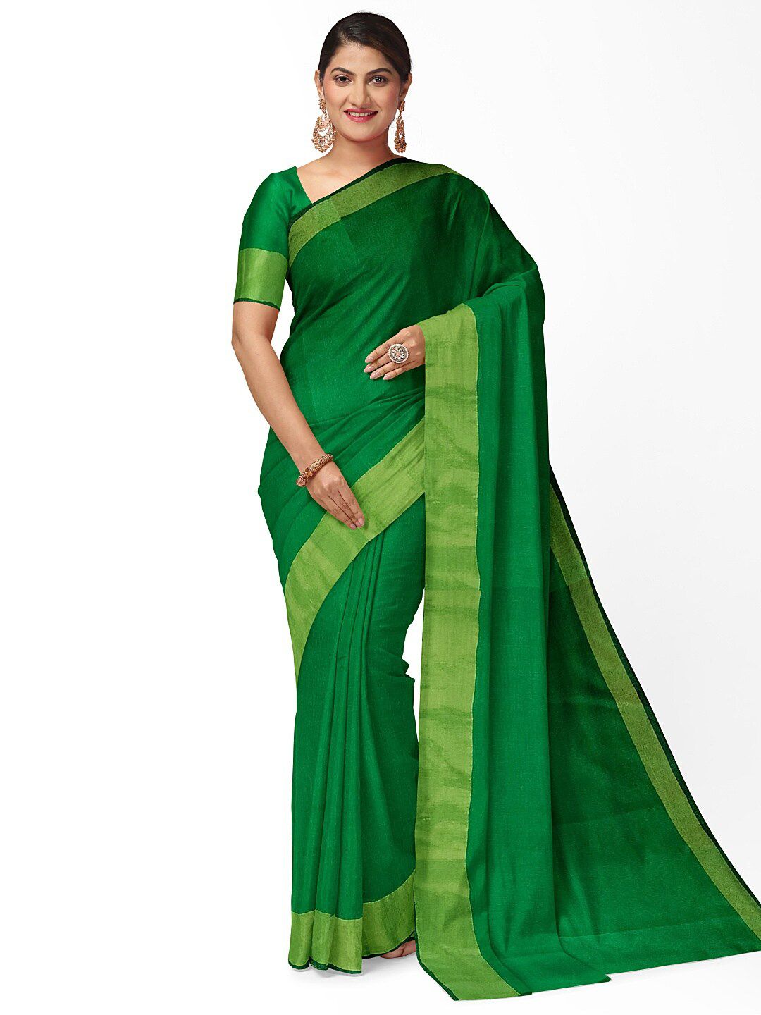 KALINI Green Silk Cotton Ready to Wear Saree Price in India