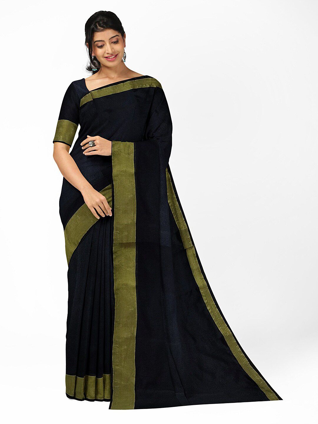 KALINI Women Black & Gold-Toned Silk Cotton Ready to Wear Sungudi Saree Price in India