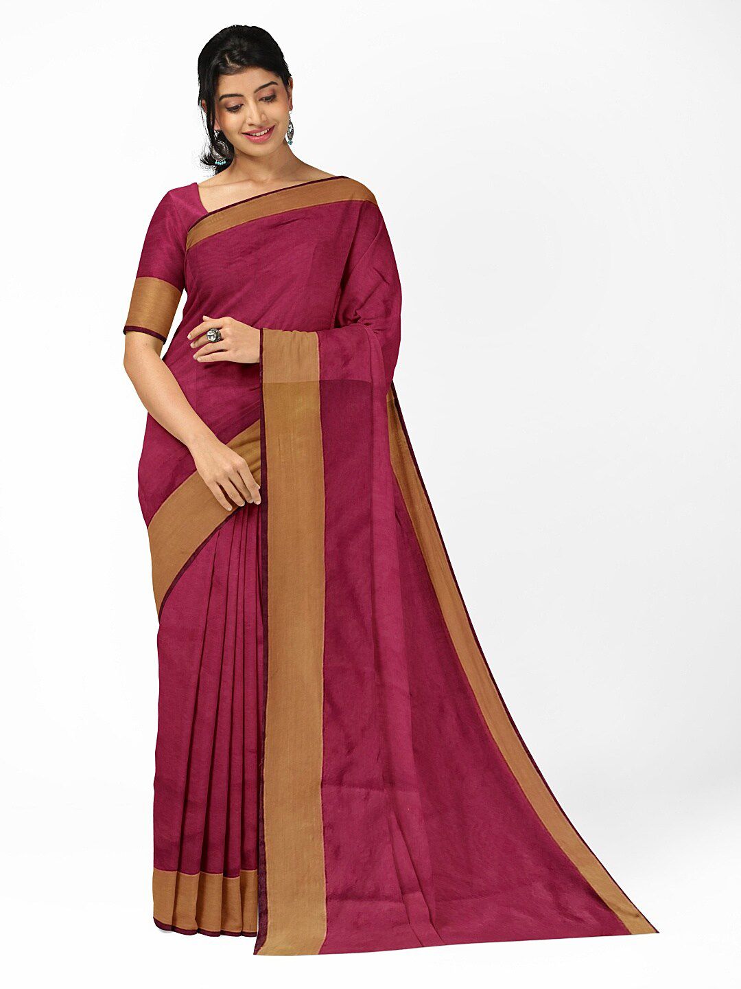KALINI Maroon & Gold-Toned Silk Cotton Ready to Wear Sungudi Saree Price in India