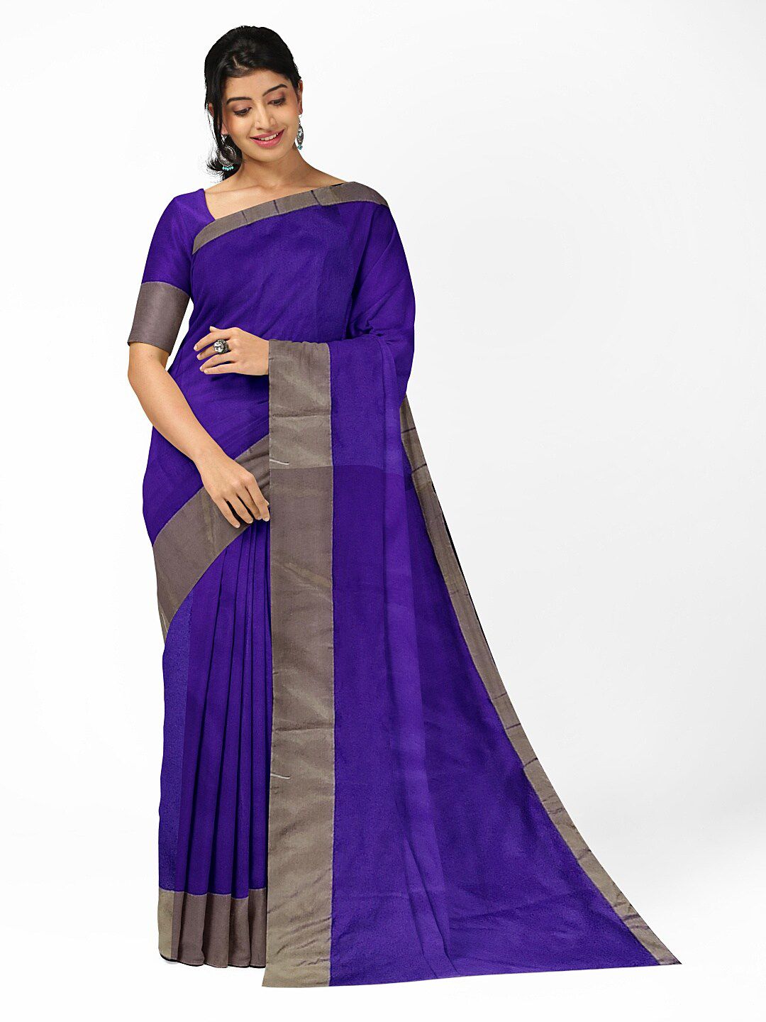 KALINI Women Purple & Gold-Toned Silk Plain Sungudi Saree Price in India