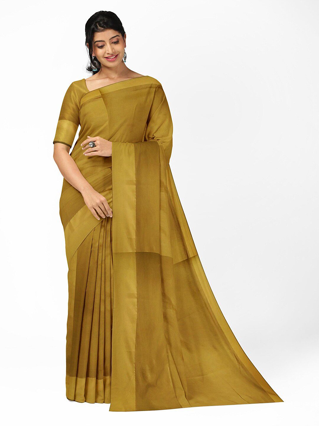 KALINI Gold-Toned Silk Cotton Ready to Wear Sungudi Saree With Unstitched Blouse Price in India