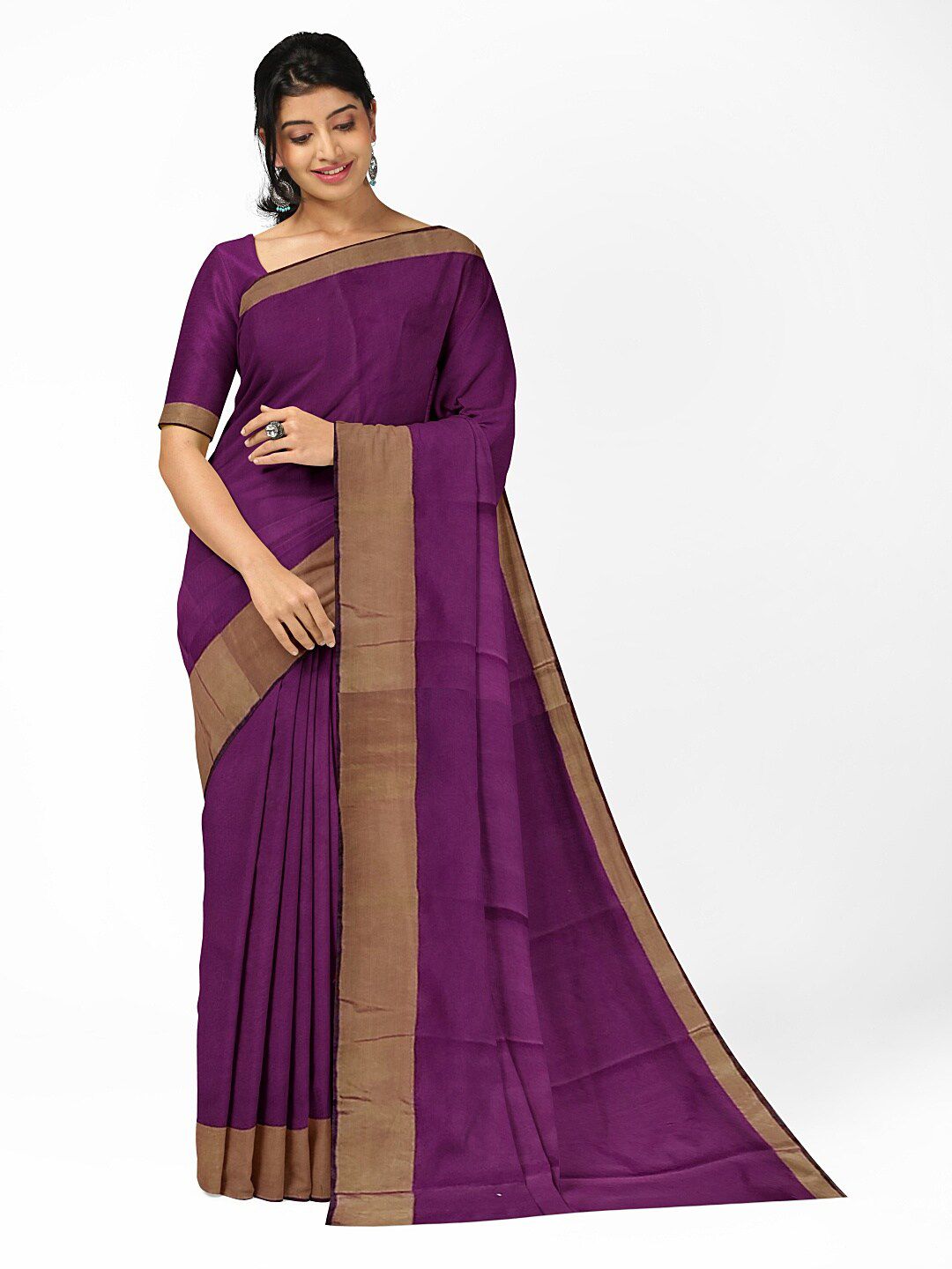 KALINI Purple & Gold-Toned Silk Cotton Sungudi Saree Price in India