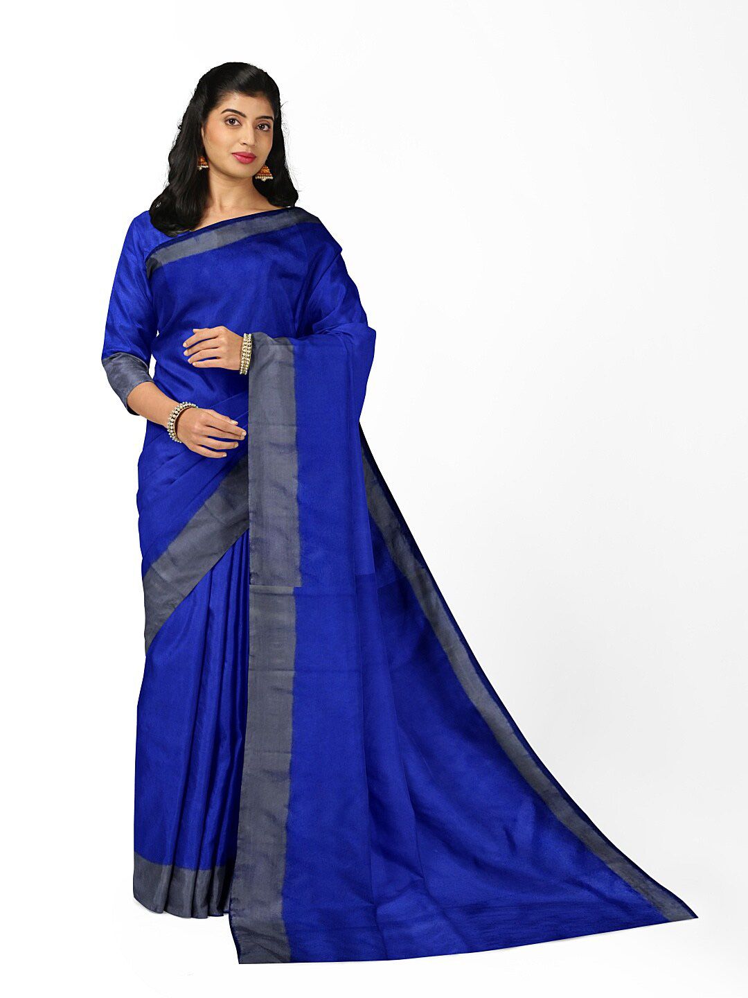 KALINI Blue & Grey Silk Cotton Ready to Wear Sungudi Saree Price in India