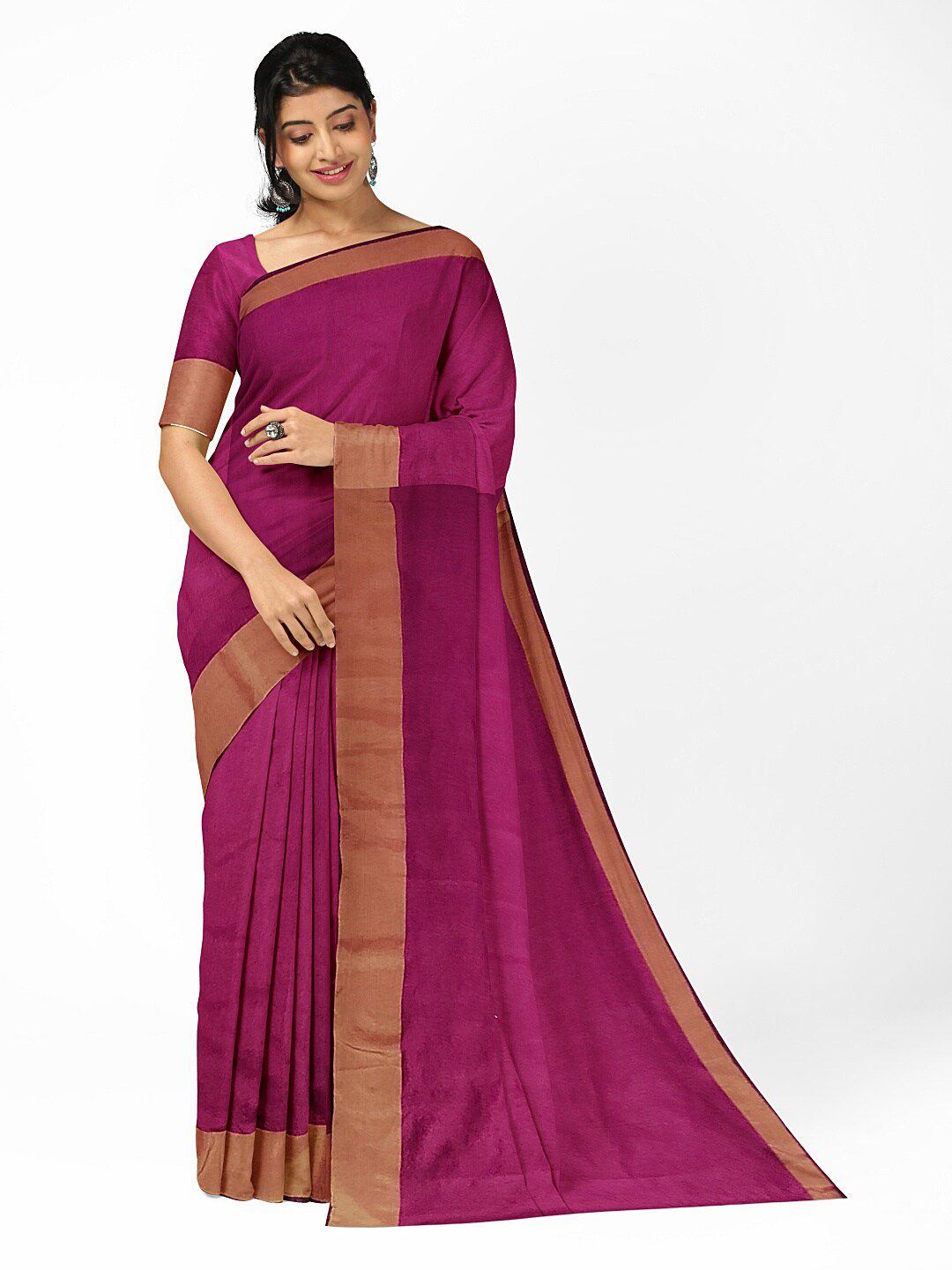 KALINI Pink & Gold-Toned Silk Cotton Saree With Un-Stitched Blouse Price in India