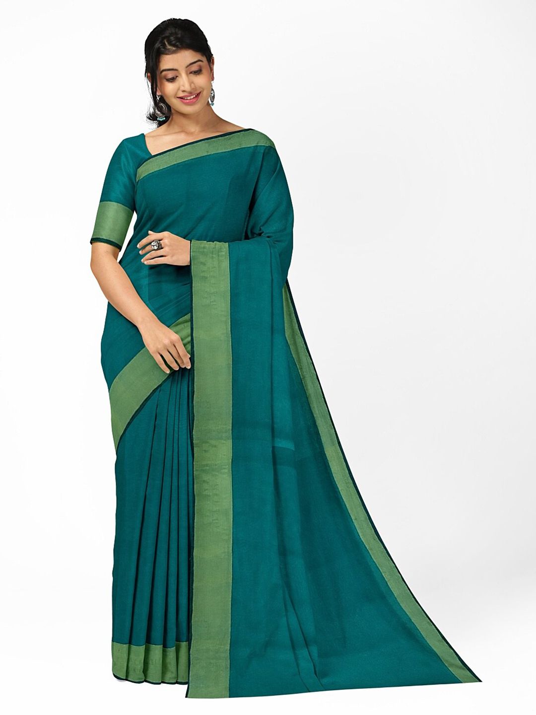 KALINI Green Silk Cotton Ready to Wear Sungudi Saree With Un-Stitched Blouse Price in India