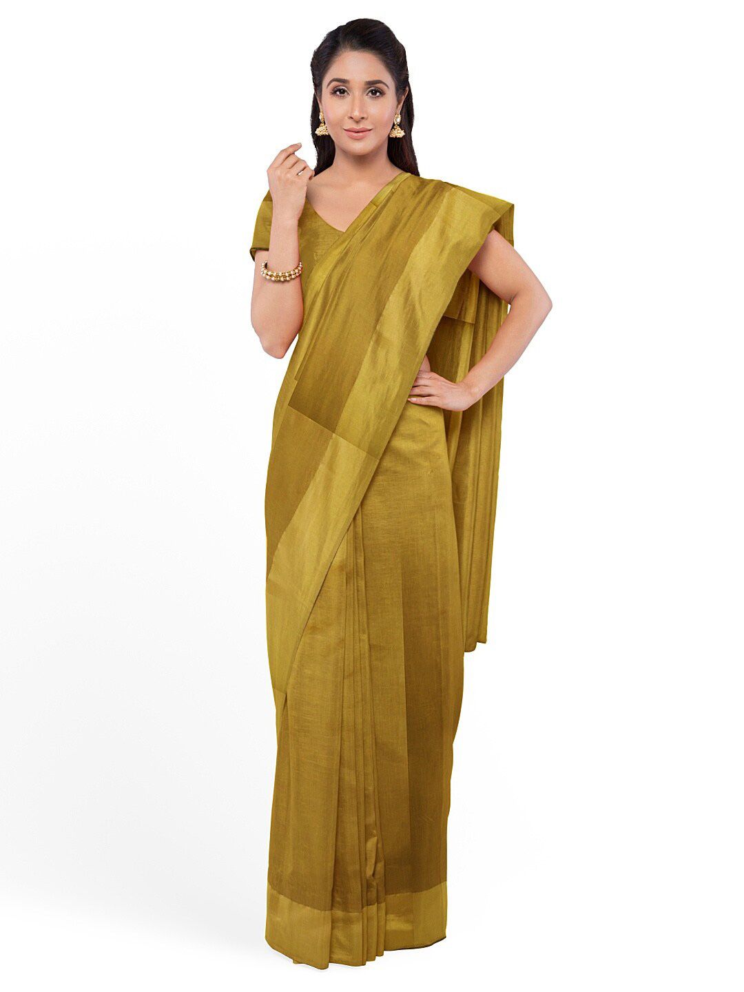 KALINI Gold-Toned Silk Cotton Ready to Wear Sungudi Saree Price in India