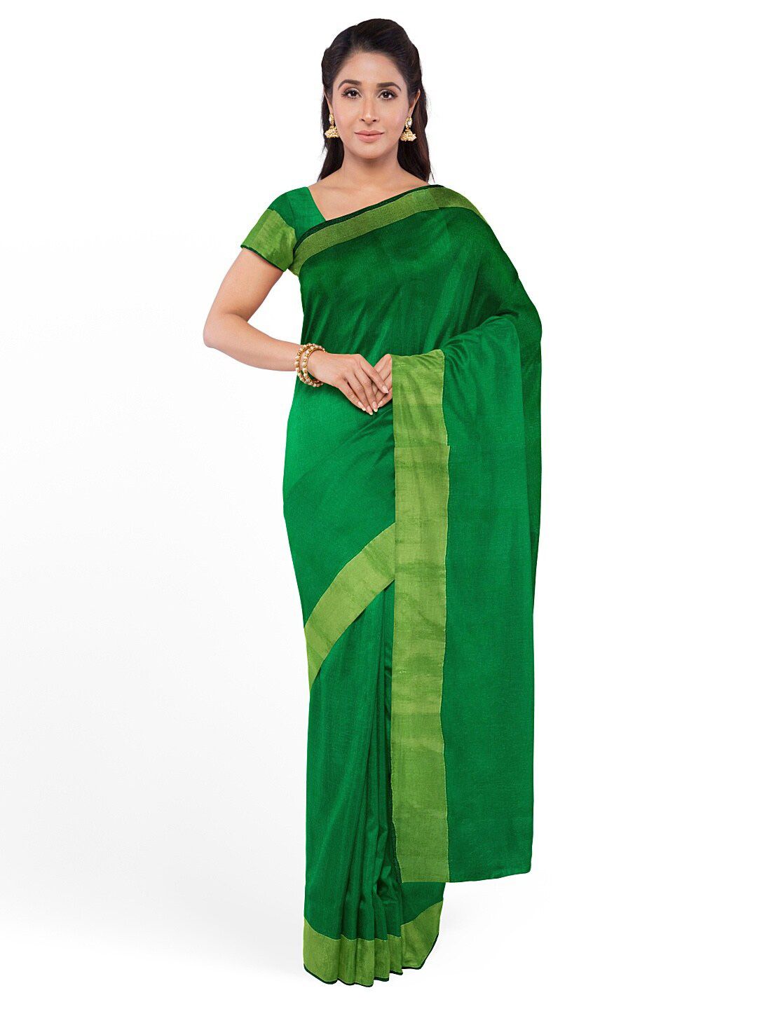 KALINI Women's Green Silk Cotton Saree Price in India