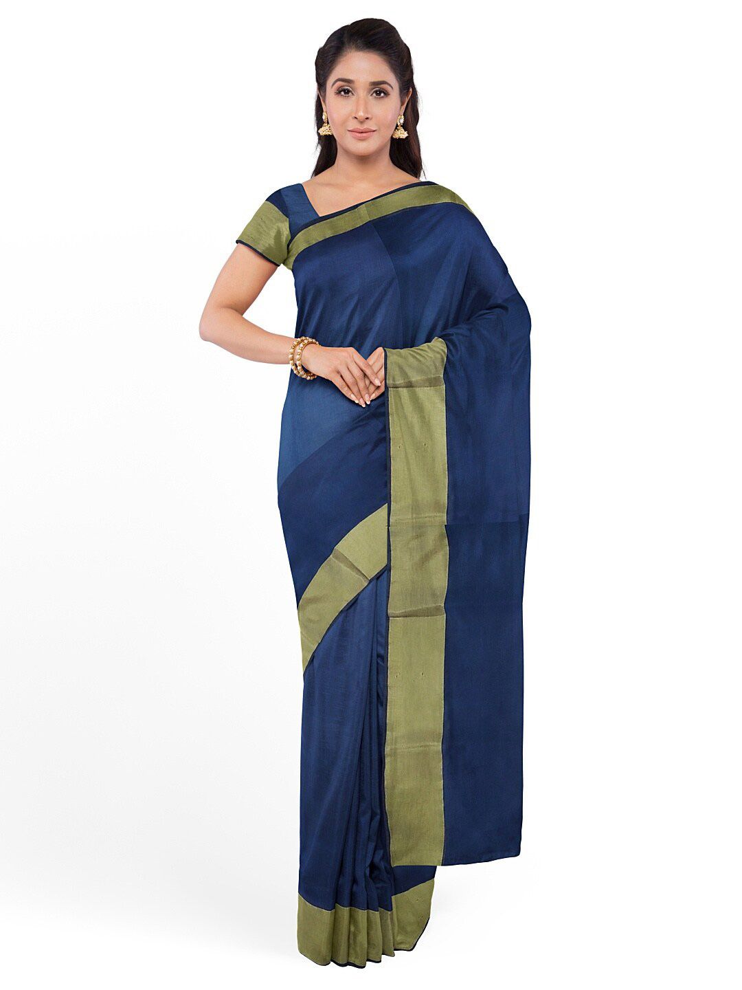 KALINI Navy Blue & Beige Silk Cotton Ready To Wear Sungudi Saree Price in India