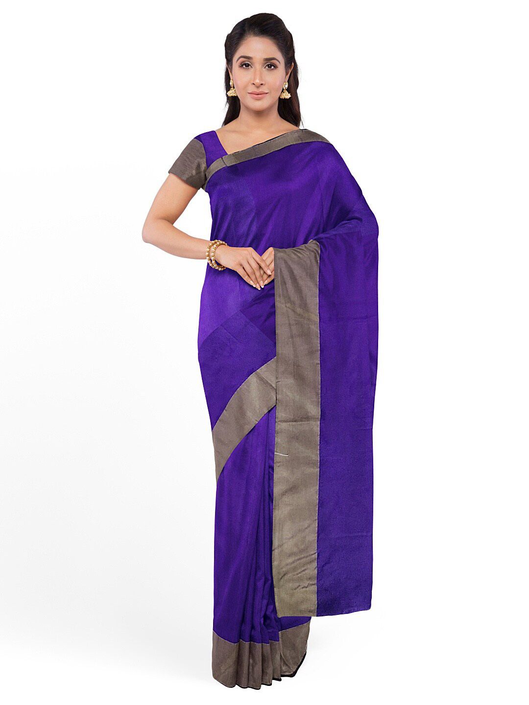 KALINI Purple & Gold-Toned Silk Cotton Ready to Wear Sungudi Saree Price in India