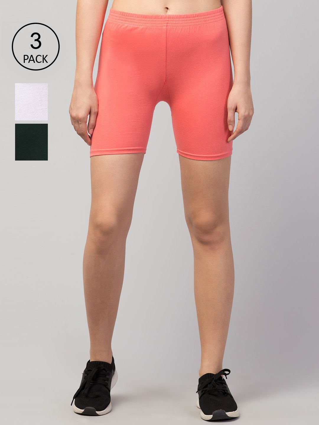 Apraa & Parma Pack of 3 Women Pink Solid Cotton Slim Fit Cycling Shorts Price in India