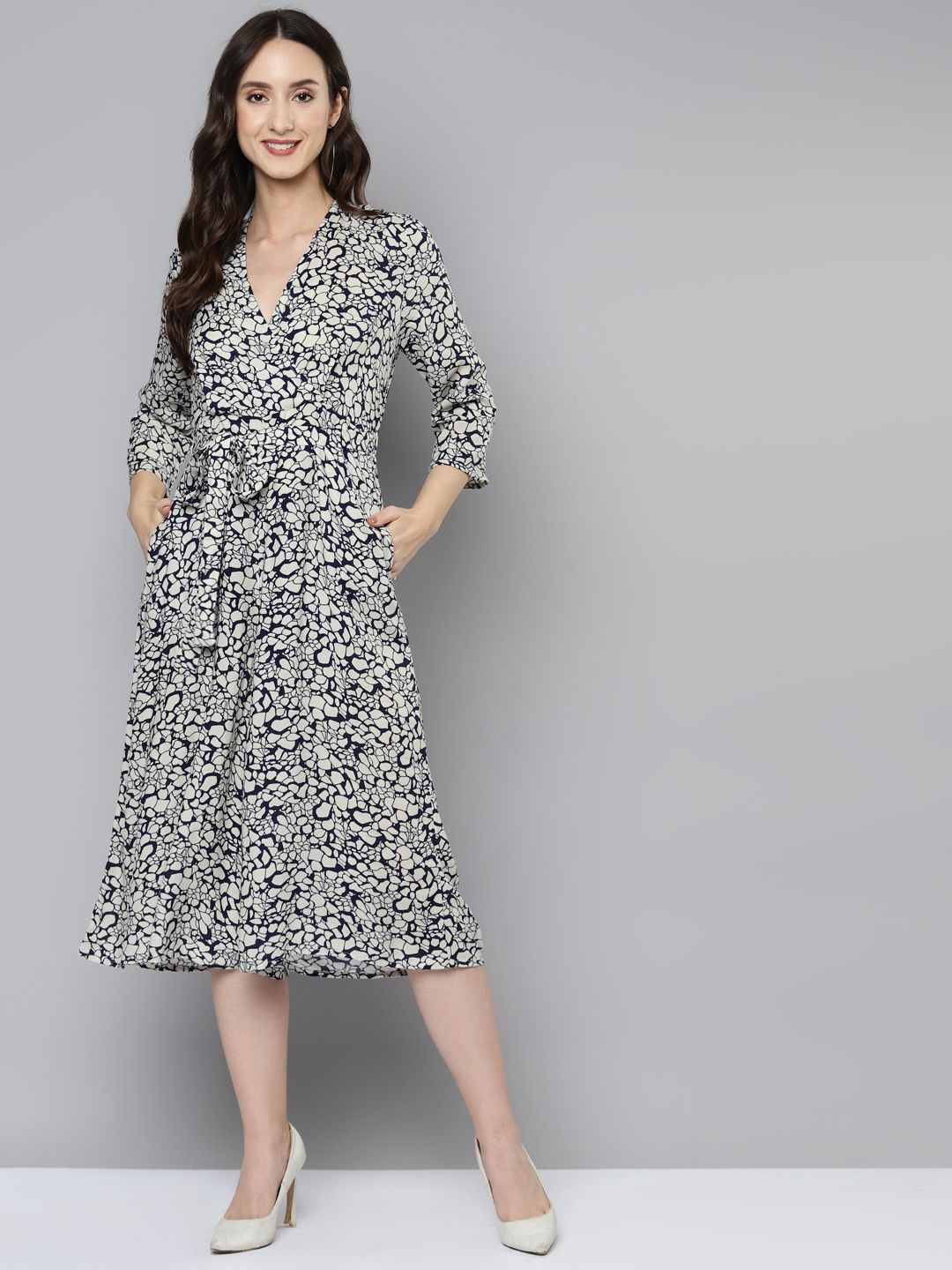 Femella Navy Blue & Grey Printed Culotte Jumpsuit Price in India