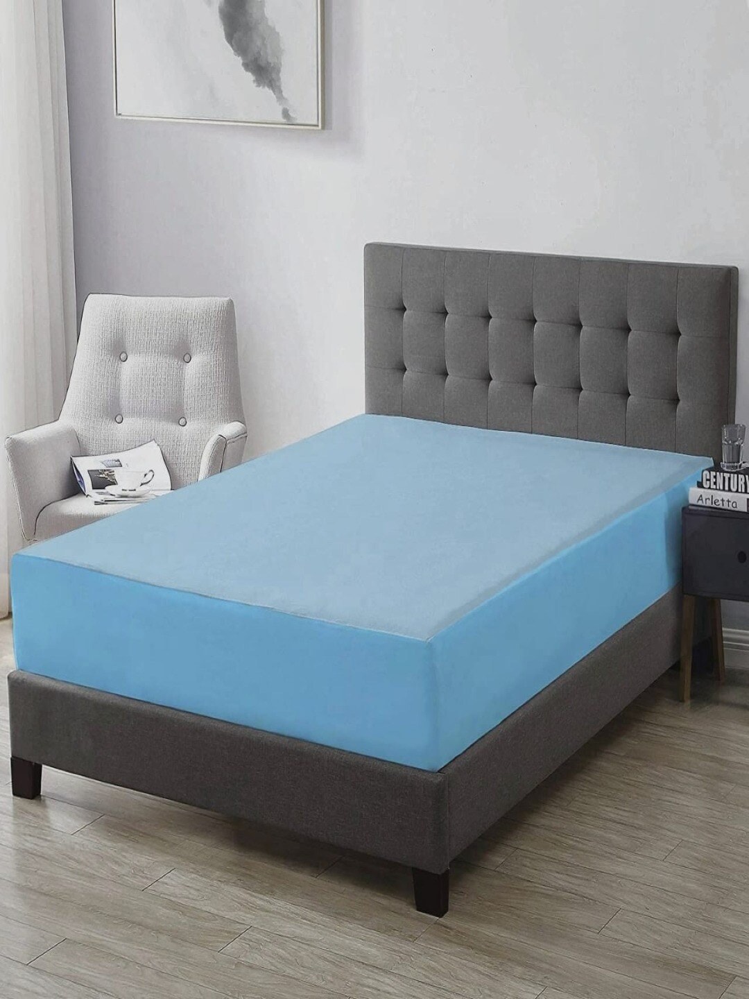 Trance Home Linen Unisex Blue Solid Mattress Protector Price in India