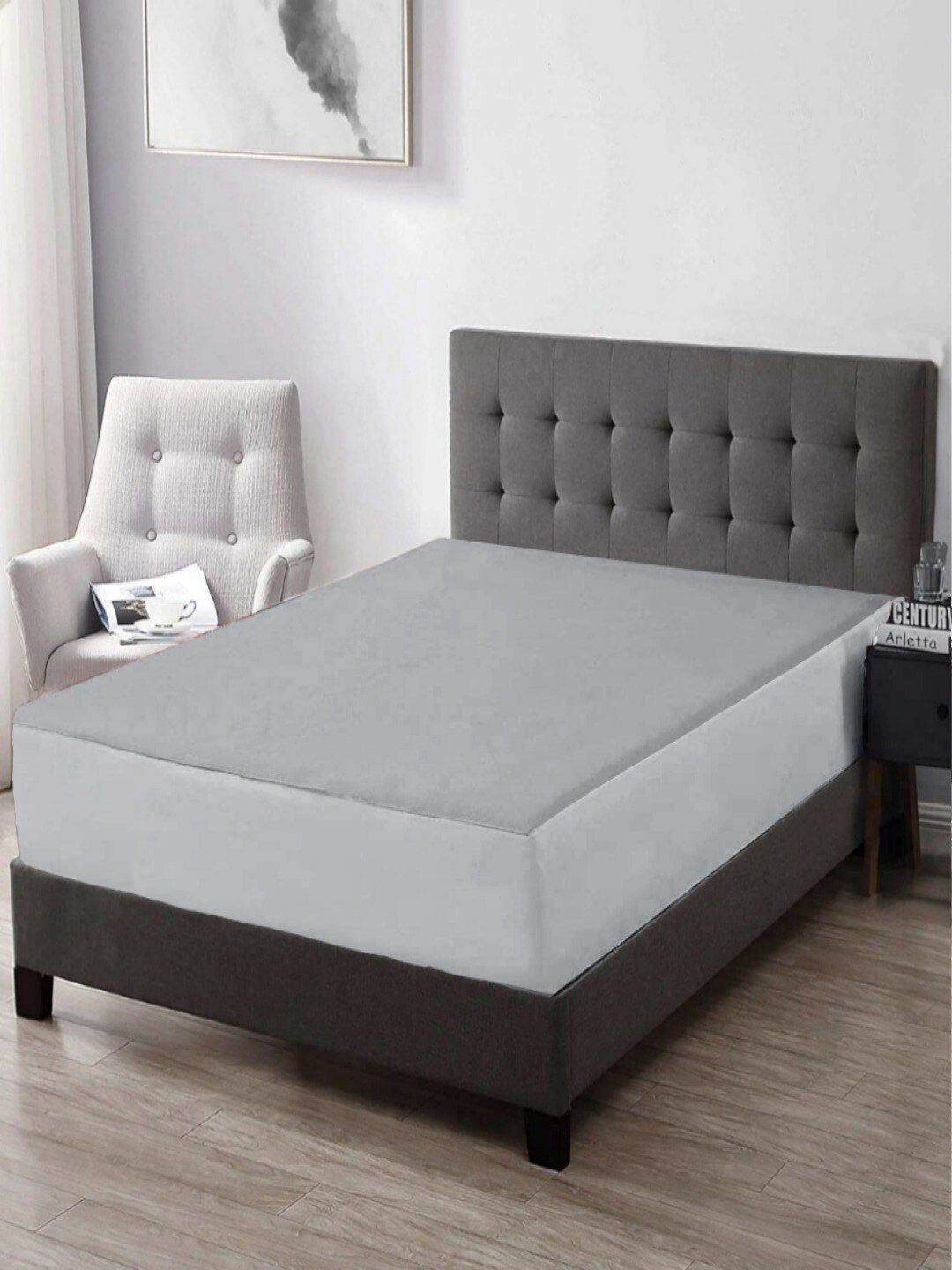 Trance Home Linen Grey King Size Elasticated Fitted Cotton Waterproof Mattress Protector Price in India