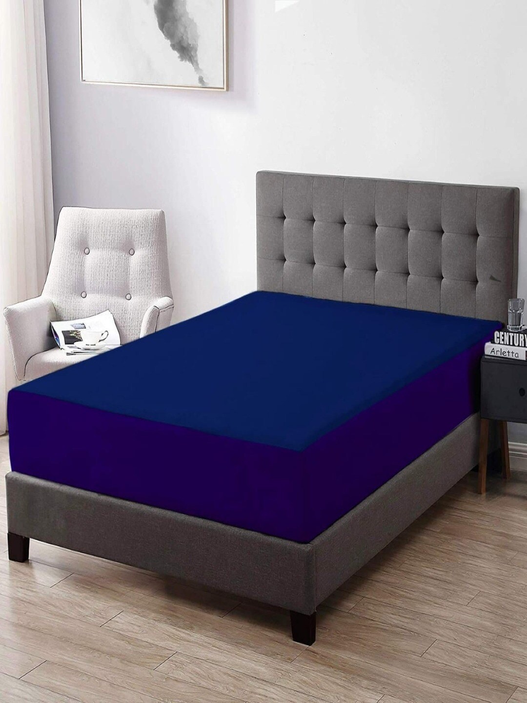 Trance Home Linen Blue Queen Cotton Terry Waterproof Fitted Mattress Protector Price in India