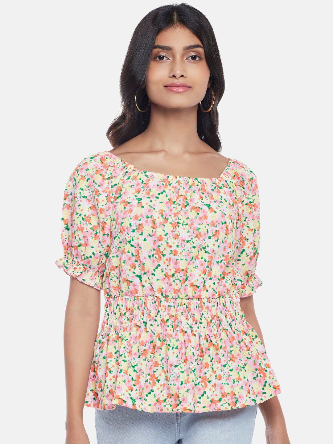Honey by Pantaloons Multicoloured Floral Print Peplum Top Price in India