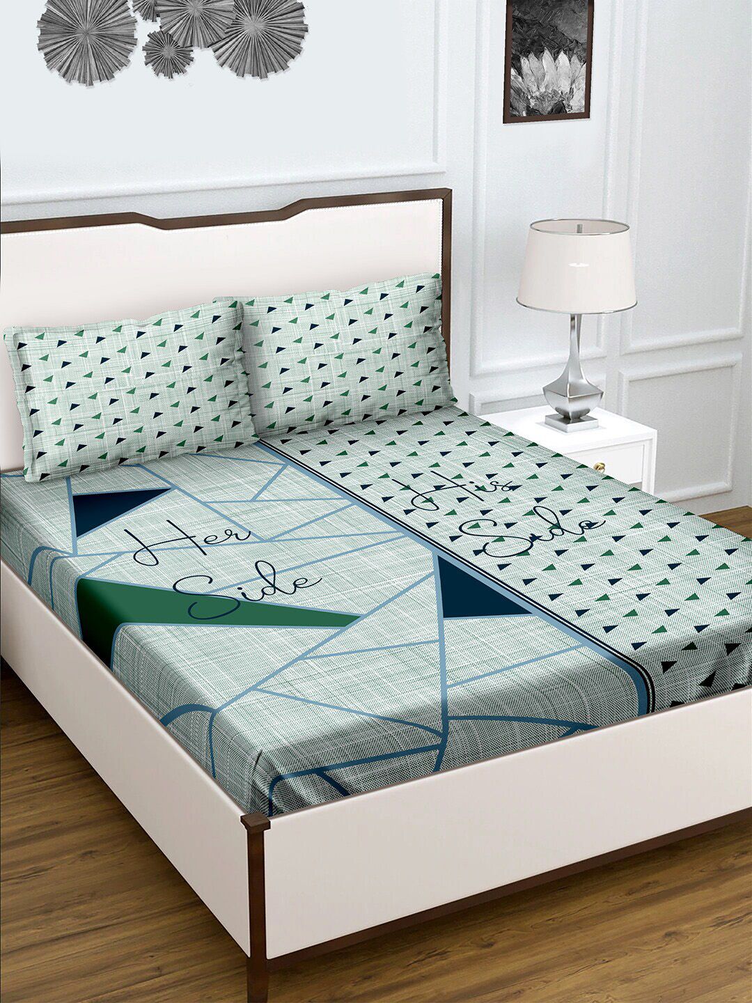 BELLA CASA Teal Cotton 180TC Double Bedsheet with 2 Pillow Covers Price in India
