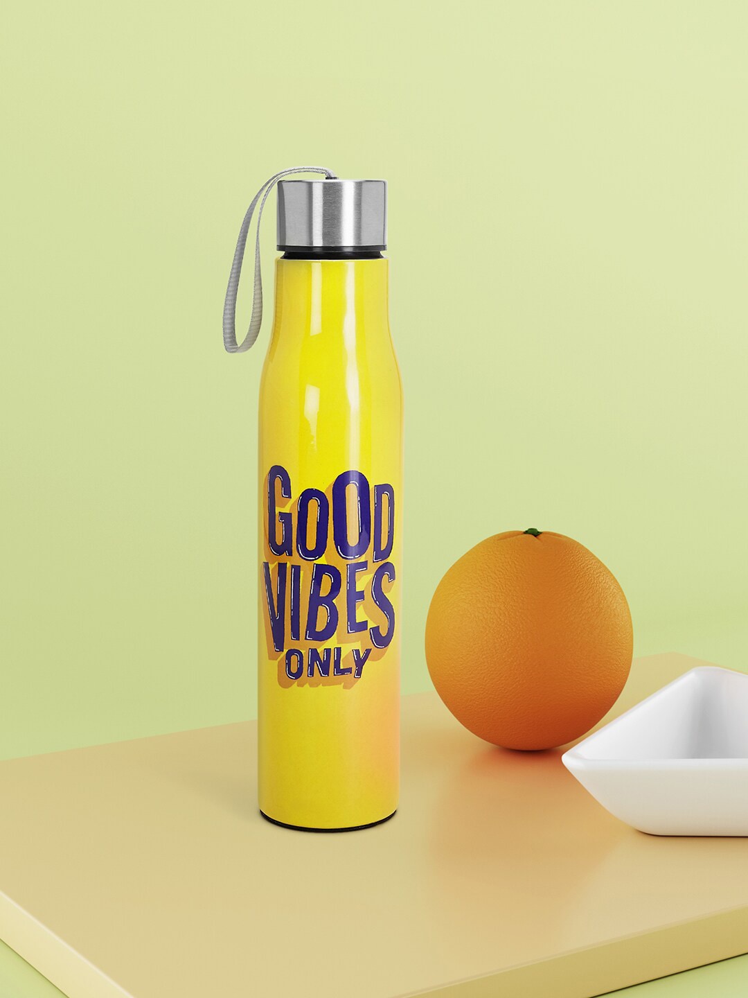 Living scapes by Pantaloons Yellow Printed Water Bottle Price in India