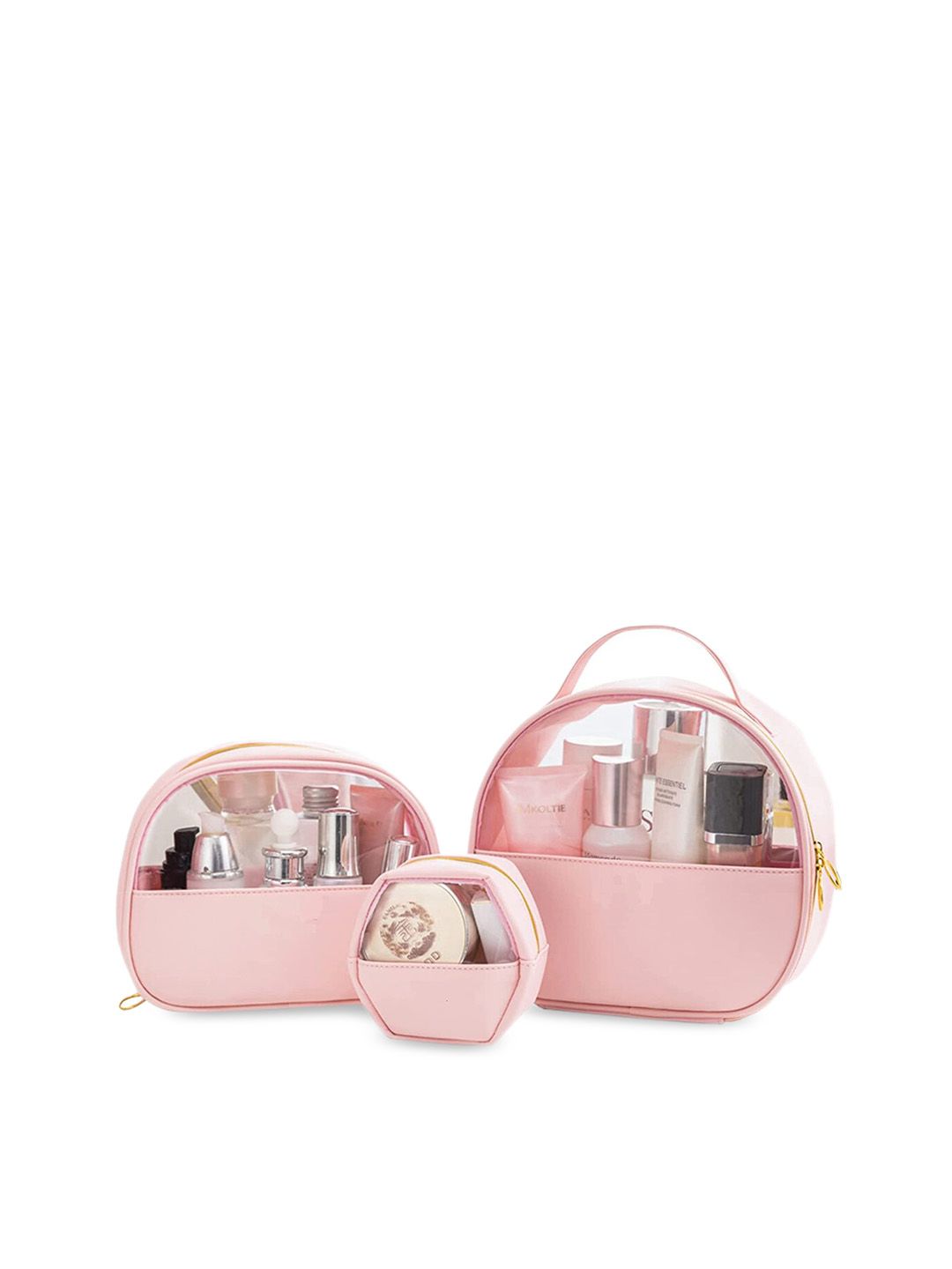 HOUSE OF QUIRK Set Of 3  Pink & Transparent Solid Cosmetic Organisers Price in India