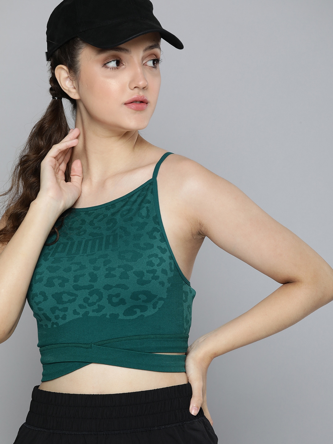 Puma Green Leopard Print Form Knit Seamless Lightly Padded Workout Bra 52222424 Price in India