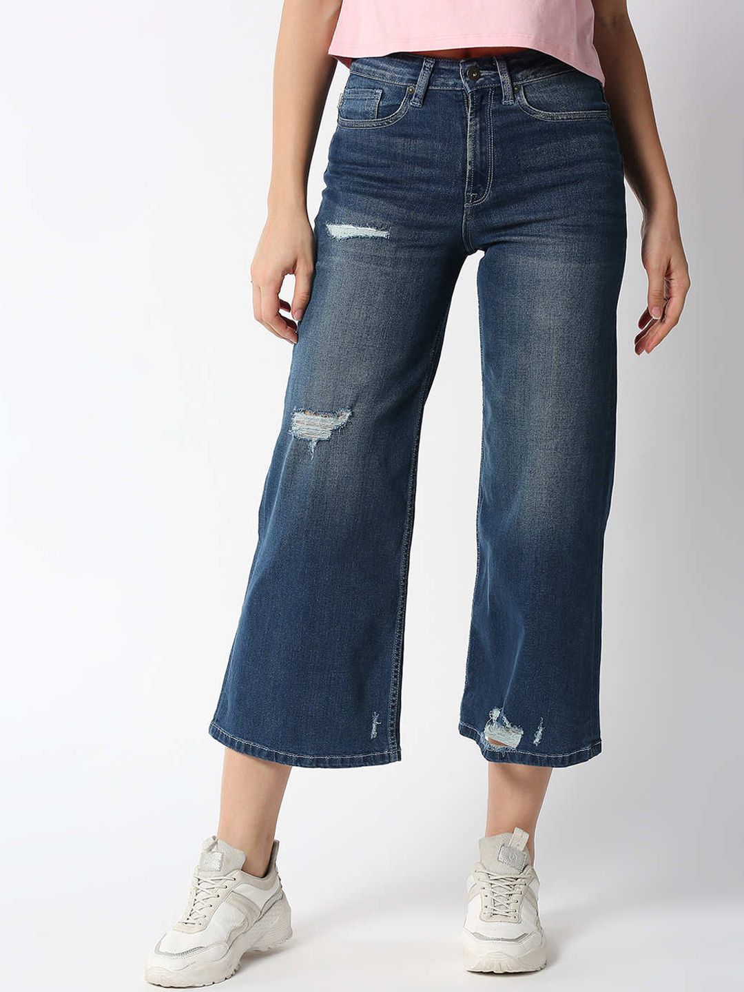Pepe Jeans Women Blue Flared High-Rise Low Distress Heavy Fade Jeans Price in India