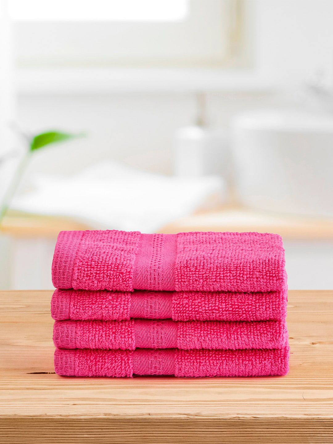 Layers Set of 4 Pink 400 GSM Pure Cotton Face Towels Price in India