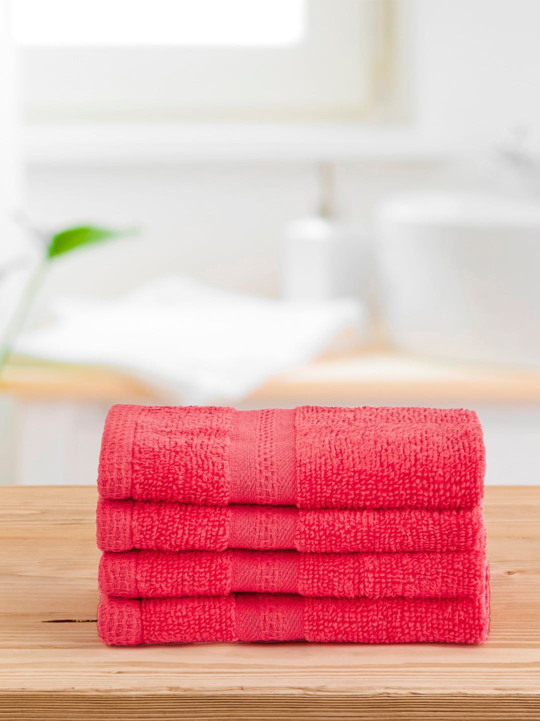 Layers Set Of 4 Red Pure Cotton 400 GSM Face Towels Price in India