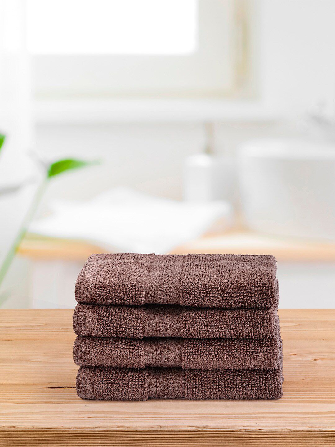 Layers Brown Set of 4 Pure Cotton 400GSM Face Towels Price in India