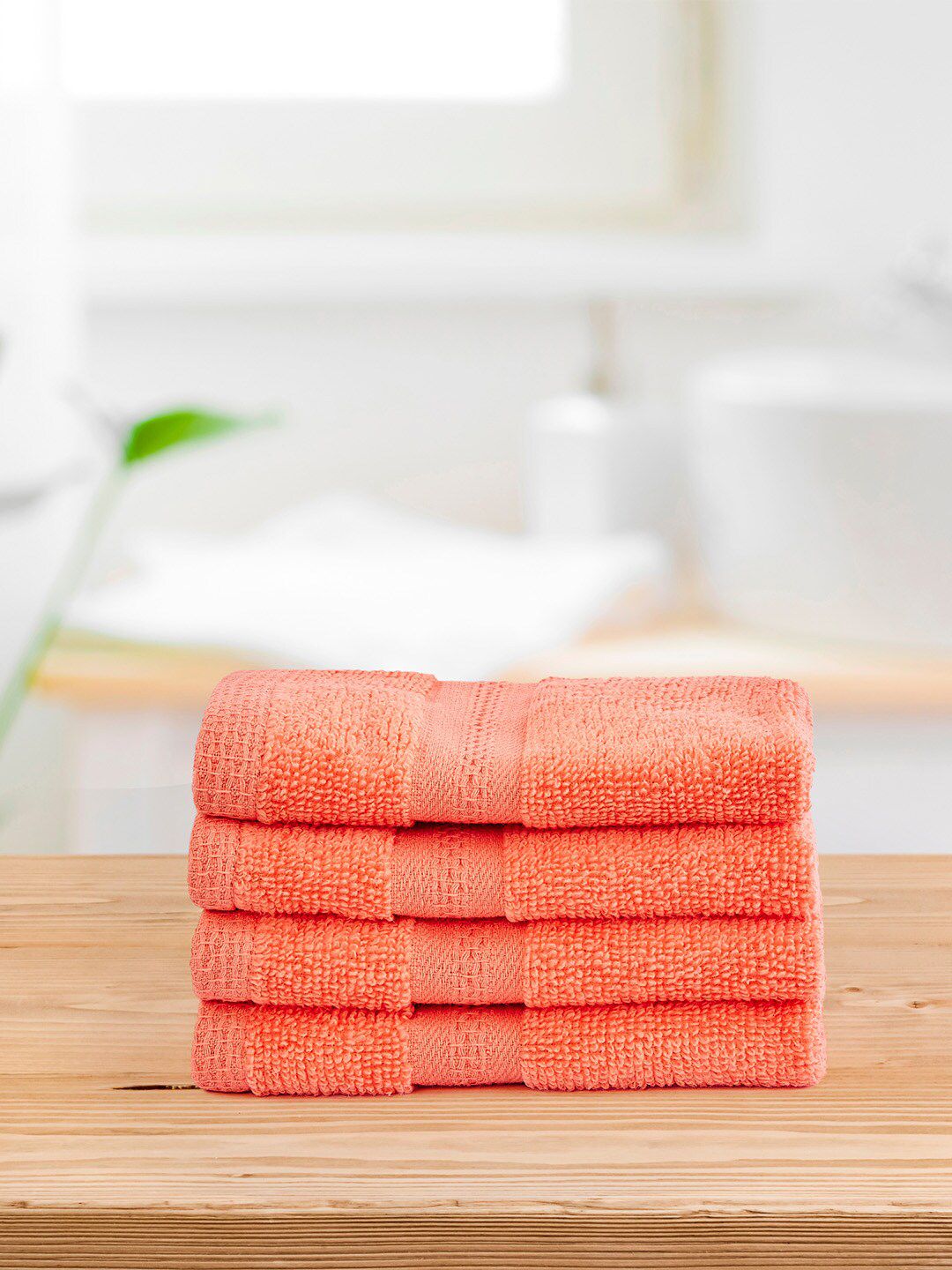 Layers Set of 4 Orange 400 GSM Pure Cotton Face Towels Price in India